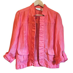 Chico's Lightweight Semi Sheer Jacket Linen Blend Coral Women's Size 1 (Medium)
